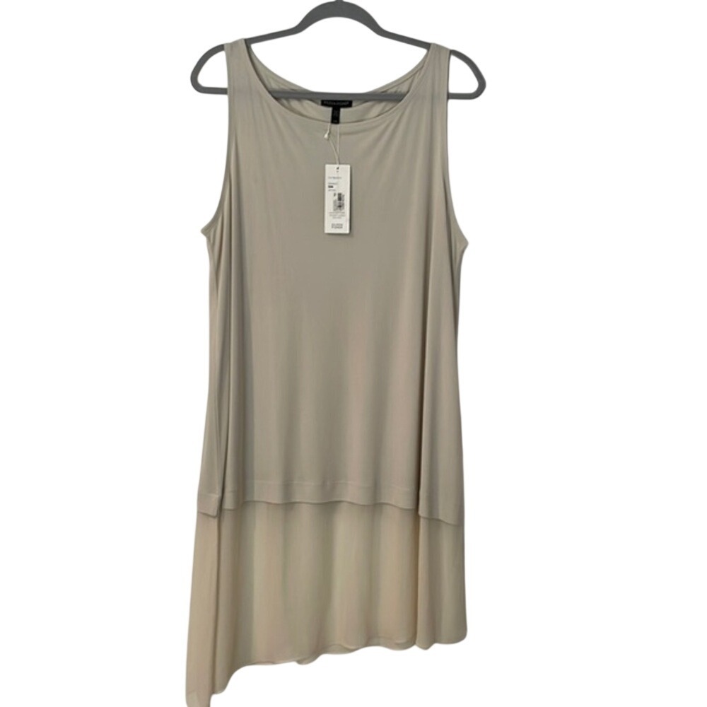 NWT Eileen Fisher Stretch Silk Jersey Bateau Neck Tunic Bone‎ S7GK-U3889M Large